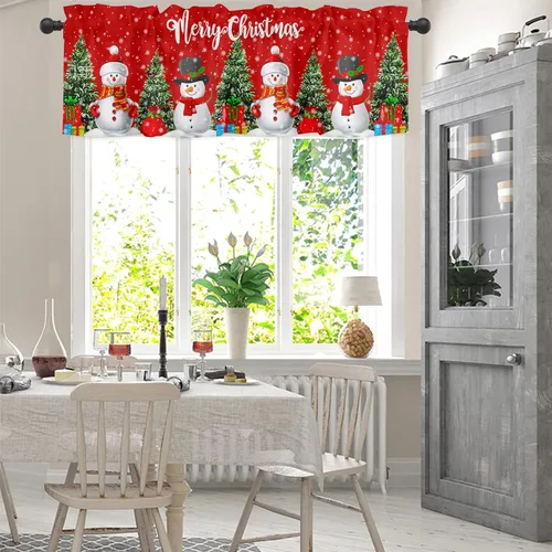 Vista 2 de Cortinas de cenefa para ventanas de cocina, 54 x 18 pulgadas, cenefas de ventana de Navidad, cenefa con bolsillo para barra para dormitorio, baño