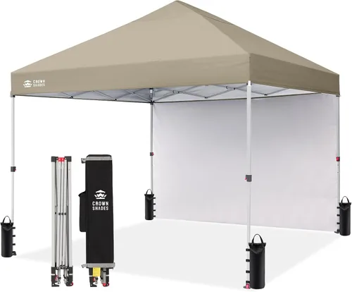 CROWN SHADES - Toldo desplegable de 8 x 8 pies con 1 pared lateral, tienda de campaña de playa que se arma con solo presionar un botón, glorieta