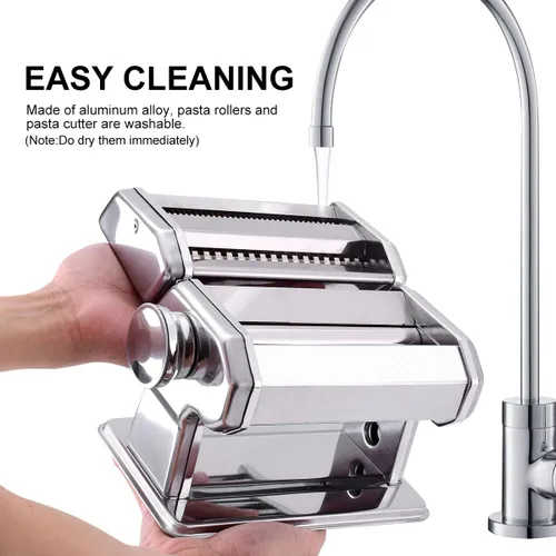 Vista 6 de JOMUGY Máquina para hacer pasta y pasta - Máquina para hacer fideos con rodillo de pasta plateada