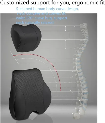 Vista 4 de Kit de almohada lumbar y almohada para el cuello del automóvil, cojín ergonómico de espuma viscoelástica, alivia la fatiga de conducción, cómodo