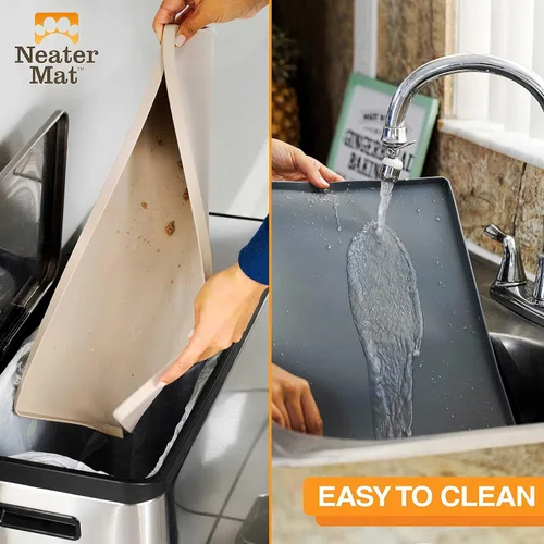 Vista 101 de Neater Pet Brands Neater Mat Tapete de comida para gatos y perros, mantel individual de silicona impermeable y sin BPA con borde elevado para debajo