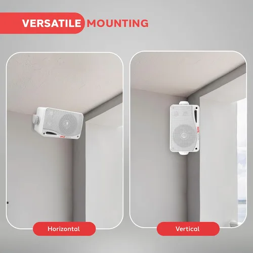 Vista 6 de Pyle Altavoz Bluetooth inalámbrico impermeable para exteriores, 3.5 pulgadas, par de 3 vías activo pasivo resistente a la intemperie, sistema