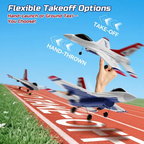 Vista 6 de DEERC F16 Thunderbirds - Avión RC, Avión de control remoto de 3 canales, Avión de combate con estabilizador de giro de 6 ejes de 2.4GHz RTF con 2