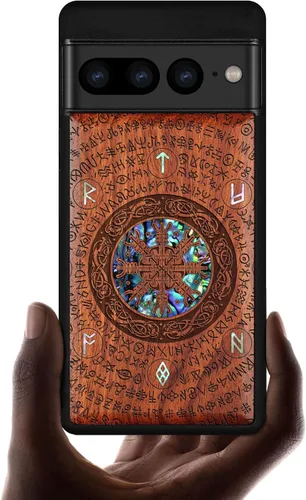 Vista 11 de Carveit Funda de madera de diseñador para Google Pixel 7 Pro (grabado en madera e incrustaciones de carcasa), funda de madera única compatible