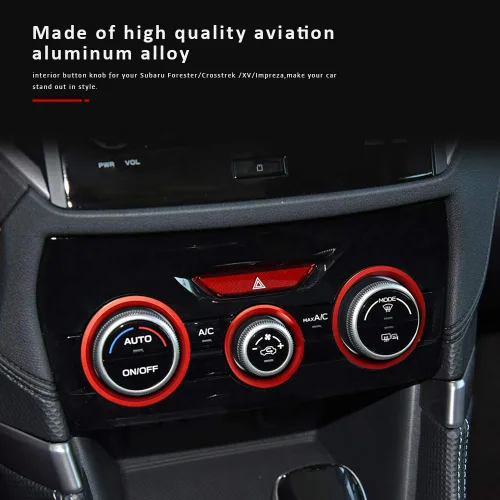 Vista 3 de Auovo Cubiertas de Anillo Exterior de Perilla de Control de Clima AC Accesorios para Subaru Forester 2019-2024 / Crosstrek 2018-2022 2023 / Impreza