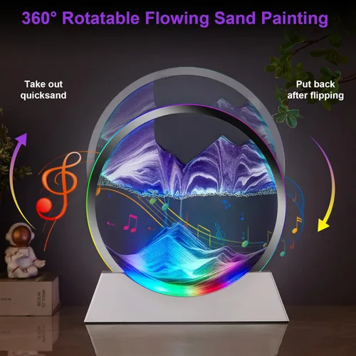 Vista 4 de Arte de arena en movimiento, decoración de movimiento líquido, lámpara de noche con altavoz Bluetooth, regulable multicolor, lámpara de arte
