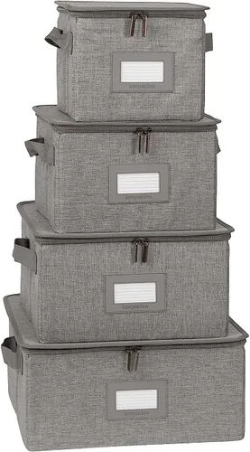 Vista 25 de Covermates Keepsakes - Caja de almacenamiento de platos, apilable, asas reforzadas, almacenamiento de porcelana, beige jaspeado