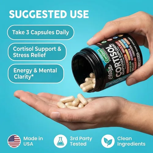 Vista 6 de Suplementos de cortisol Clean Nutra para mujeres Desintoxicación de cortisol con raíz de maca y ashwagandha, reductor + corteza de olmo