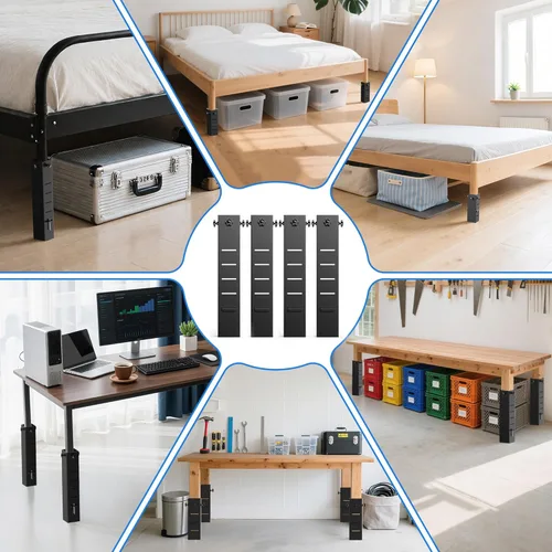Vista 7 de Elevadores de cama de metal, 5 niveles ajustables, elevadores de cama Ccollege para dormitorio, elevador de cama extra alto de 3.15 pulgadas