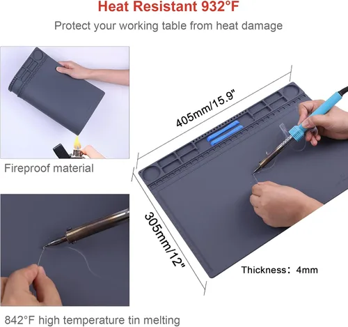 Vista 5 de IUZIT - Alfombrilla antiestática para construcción de PC, reparación de electrónica de computadora, resistente al calor, 932 F ESD, con cable