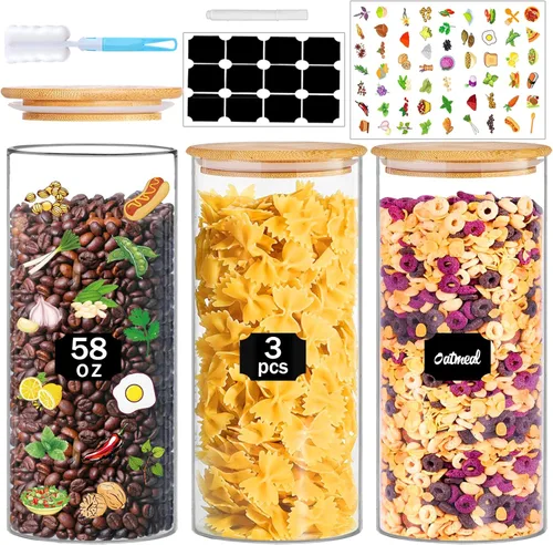 Vista 11 de BGraceyy Tarros de especias con etiquetas, 35 tarros de especias de vidrio de 4 onzas con tapas de bambú, recipientes herméticos apilables