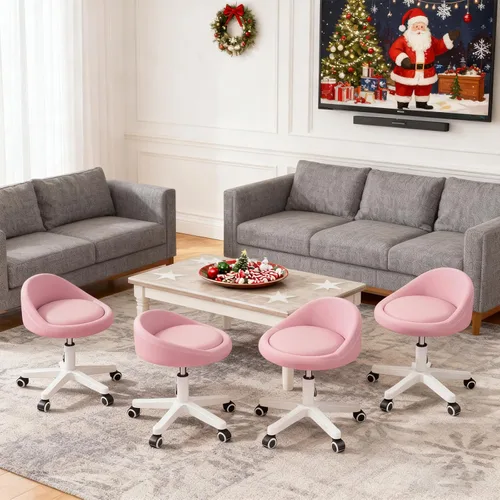 Vista 18 de Taburete con Ruedas – Asiento Giratorio Ergonómico, Altura Ajustable, Ruedas Ultra Silenciosas, Cojín Acolchado de Cuero PU, para Salón, Oficina