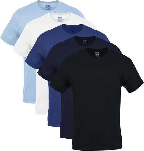 Vista 13 de Gildan Camisetas de Cuello Redondo para Hombre, Paquete Múltiple, Estilo G1100 Azul marino/carbón/rojo cardenal