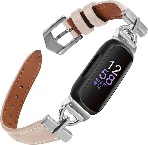 Vista 6 de Correas de cuero compatibles con Fitbit Inspire 3, correas de reloj de repuesto en forma de D, pulsera suave para Fitbit Inspire 3 Fitness Tracker