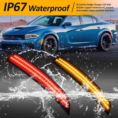 Vista 7 de D-Lumina Luces LED de marcador lateral ahumadas para Dodge Charger 2015 2016 2017 2018 2019 2020 2021 2022, parachoques delantero y trasero