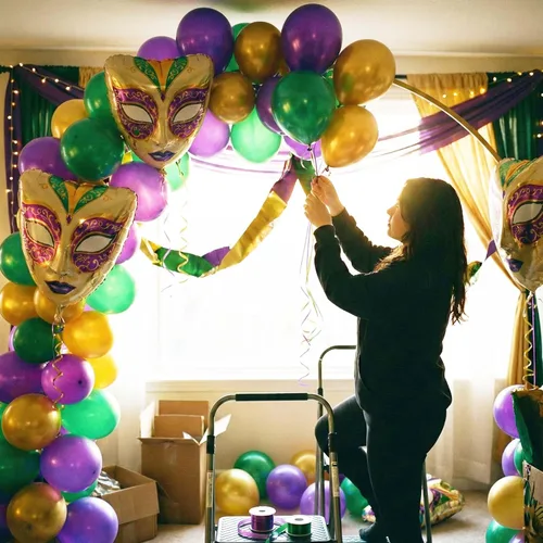Vista 7 de Globos de Mardi con máscara grande de papel de aluminio para magníficas y divertidas decoraciones de fiesta de martes gordos de carnaval