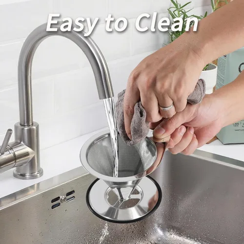 Vista 6 de Mongdio Gotero de café vertido, gotero de café de acero inoxidable, filtro de café de metal reutilizable, diseño de doble malla para verter sobre