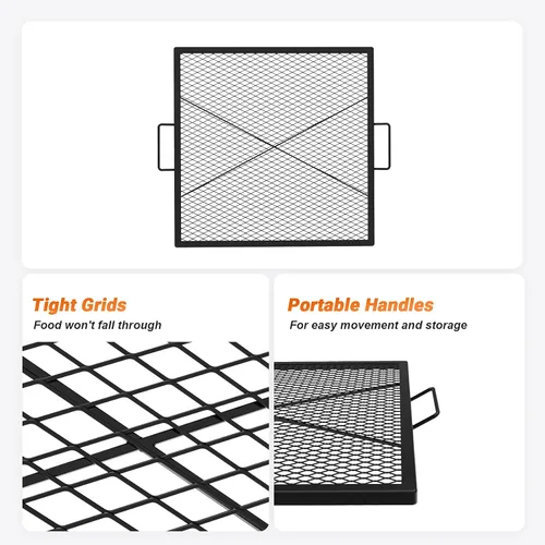 Vista 4 de onlyfire X-Marks Parrilla Cuadrada para Fogata, Parrilla Cuadrada para Cocinar al Aire Libre, Rejilla de Parrilla BBQ de Fogata de Acero Resistente