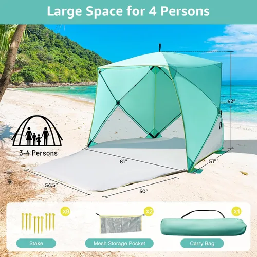 Vista 7 de Old Bahama Bay Tienda de campaña de playa desplegable, refugio solar portátil UPF50+ con protección UV para 4 personas, suelo extensible para pesca