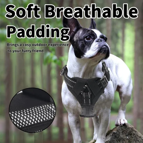 Vista 3 de Arnés táctico para perro, color negro, ajustable, suave, acolchado, para entrenamiento, chaleco para perro, arnés sin tirones, arnés militar