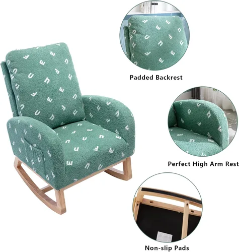 Vista 20 de Setawix Silla mecedora de peluche para guardería, silla mecedora tapizada para sala de estar, sillón con respaldo de sherpa de ocio, silla mecedora