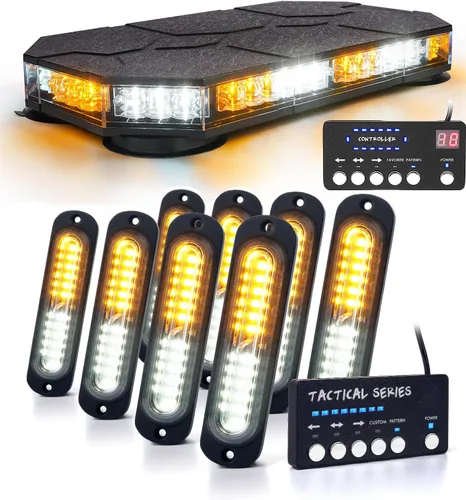 LUMENIX Barra de luces estroboscópicas de techo con panel de control y 8 luces estroboscópicas intermitentes de montaje en superficie de rejilla con