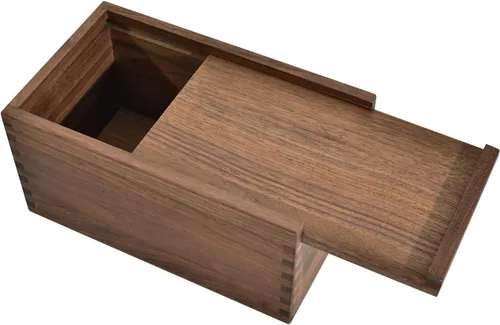 Caja de madera con tapa deslizante, caja de almacenamiento de madera de nogal, 9.65 x 5.71 x 4.8 pulgadas, caja decorativa de madera para recuerdos