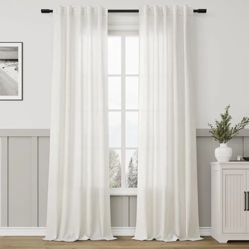 Vista 178 de Aersas Aqua Green Linen Curtains 84 Inches Long 2 Panels Set Back Tab Rod Pocket Living Room Curtain Farmhouse Rustic Light Filtering Hook Drapes