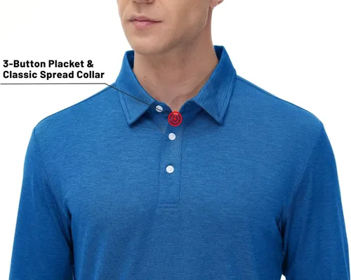 Vista 4 de MAGCOMSEN Polo de manga larga para hombre, con cuello de 3 botones, de secado rápido, rendimiento y golf, polo