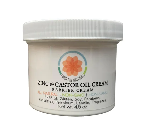 Crema de zinc y aceite de ricino - Crema de barrera no nano y no transgénico 4.5 oz