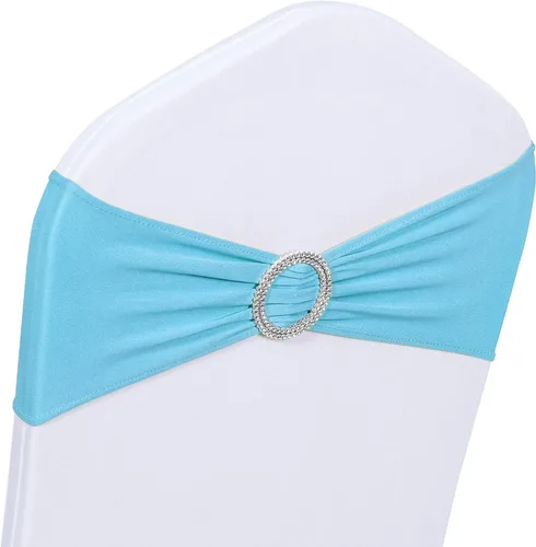 Vista 17 de Obstal 50 cintas elásticas de elastano para sillas de recepción de boda, bandas elásticas universales para sillas con hebilla deslizante