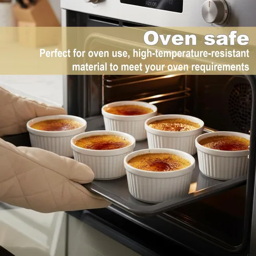 Vista 3 de Ramekin Bowls - Juego de 8 cuencos para hornear y cocinar, para horno, de porcelana, para comidas y postres, color blanco