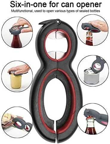 Vista 3 de Abrelatas 6 en 1, abridor de botellas, abridor de botellas multifuncional, accesorios de mano para cocina, 2