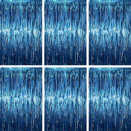 Vista 30 de Voircoloria - Cortinas de 3.3 x 6.6 pies con flecos de papel de aluminio, decoraciones de fiesta con serpentinas, telón de fondo con flecos