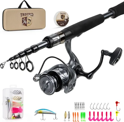 Telescopic Fishing Rod and Reel Combo - IM6 Carbon Fiber Collapsible Rod with Spinning Reel -CNC Spool, Waterproof - All-in-One Starter Kit with
