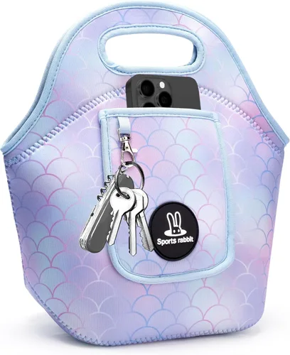 Vista 7 de Sports rabbit Lonchera térmica de neopreno para mujer, bolsa de almuerzo plegable con bolsillo frontal para teléfono y llaves, reutilizable, ligera