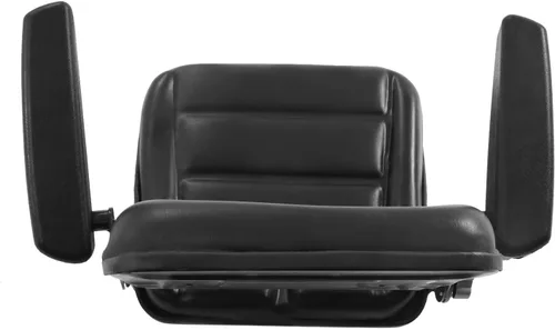 Vista 7 de OUKANING Asiento universal para carretilla elevadora, asiento de tractor negro, asiento plegable ajustable que incluye reposabrazos e interruptor