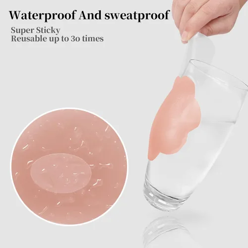 Vista 5 de Cubiertas del pezón, Pasties del levantamiento de pecho para las mujeres reutilizable adhesivo invisible cubierta de silicona