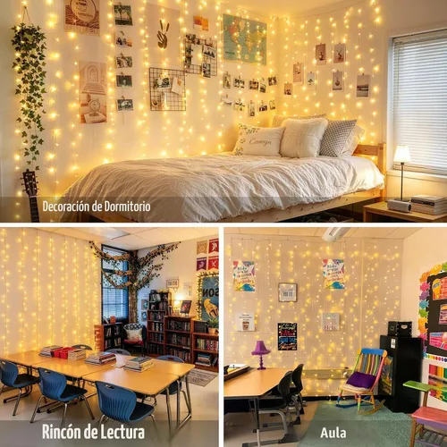 Vista 4 de JMEXSUSS 200 luces LED de cortina rojas, blancas y azules, 6.5 pies x 6.5 pies, 4 de julio, luces USB enchufables, 8 modos patrióticos de cortina