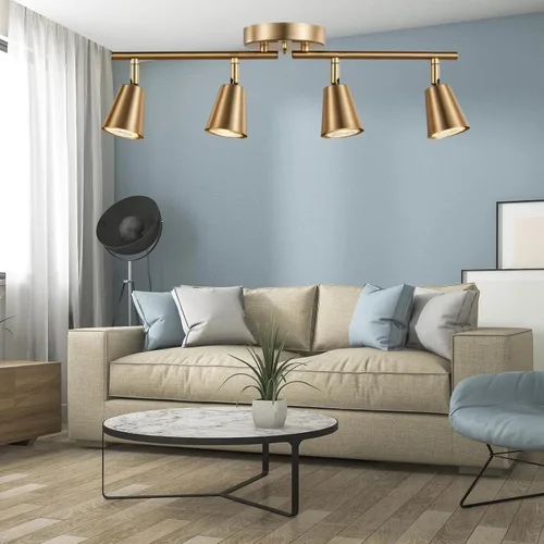 Vista 8 de Kit de iluminación de riel de 4 luces, acabado de latón mate ajustable con foco de techo moden empotrado para cocina, sala de estar, mejoras