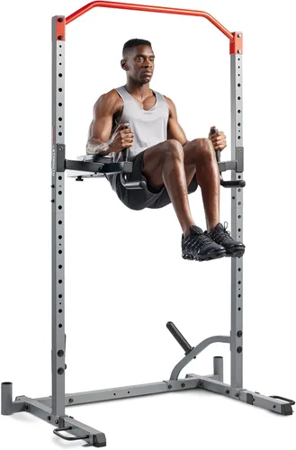 Vista 7 de Sunny Health & Fitness Power Cage Squat Rack Upgrade Attachments, Dip Bar, Plate Bar Holder, Belt Squat, J Hook, Lat, Adapter, U Ring, Pull Up Bar