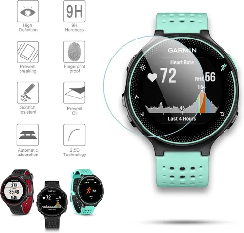 Vista 3 de Diruite Paquete de 4 protectores de pantalla de vidrio templado para Garmin Forerunner 220/225/230/235/620/630, dureza 2.5D 9H, película protectora