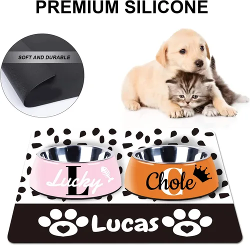 Vista 2 de Estera Personalizada para Comida de Perros y Gatos de PU Antideslizante en la Parte Inferior, Estera para Cuenco de Perros, Estera para Perros