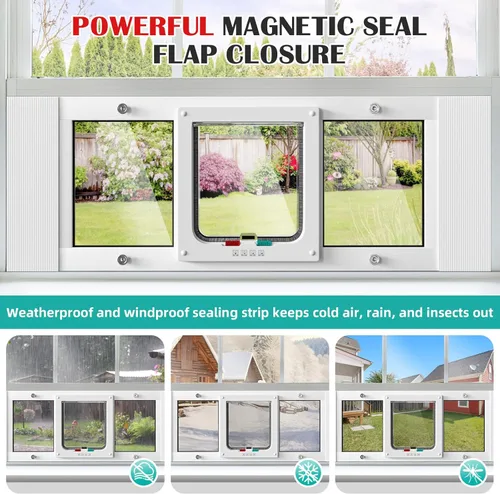 Vista 5 de Puerta de ventana de aluminio para mascotas para gatos - Inserto horizontal para puerta de ventana para gatos, ajustable para adaptarse a anchos