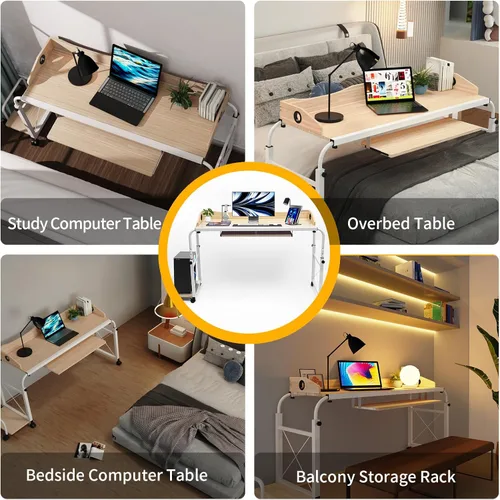 Vista 5 de Mobile Stretchable Desk,Height&Width Adjustable Laptop Desk with Wheels Storage Desk Home Office Computer Workstation, Portable Rolling Table Laptop