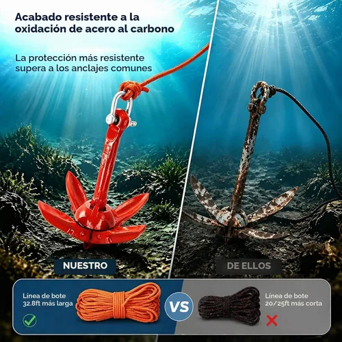 Vista 7 de BeGrit Ancla de kayak Anclaje de barco pequeño Anclaje marino plegable para pesca, kayak, tabla de remo, canoa, moto acuática, con bolsa de 1.5 lbs