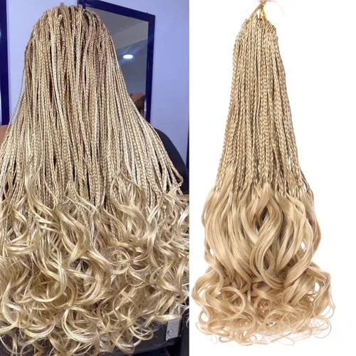Vista 26 de Trenzas de ganchillo rizadas francesas de 8 pulgadas, 9 paquetes de trenzas de caja de diosa negra, cabello de ganchillo preanudado con extremos