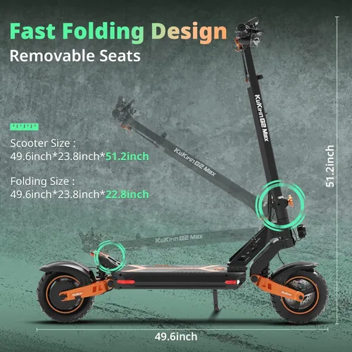 Vista 7 de KUKIRIN G2 Max Monopatín Eléctrico con Asiento, Potente Motor de 1000 W, Velocidad Máxima de 56 km/h, Rango de 80 km, Batería de Gran Capacidad
