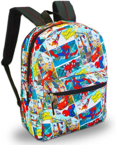 Vista 2 de Marvel Mochila Spiderman para niños y niñas, paquete de 2 piezas con mochila escolar de Spiderman de 16 pulgadas con calcomanías