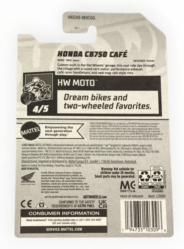 Vista 2 de Hot Wheels Honda CB750 Cafe, HW Moto 4/5 [Asiento azul] 141/250